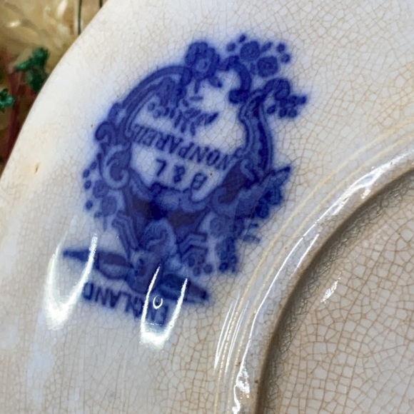 .Antique Burgess & Leigh Blue Flow Tea Cup Saucer- England...